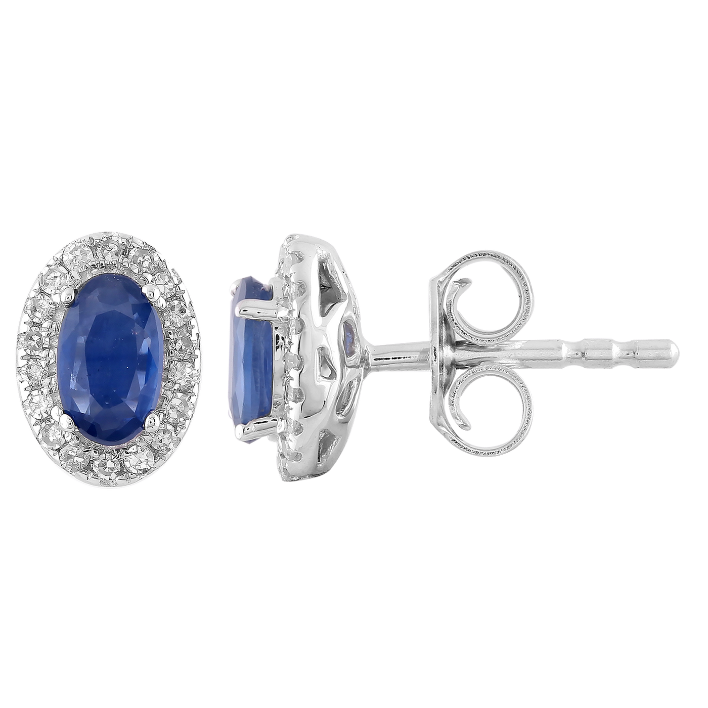 Sapphire Stud Earrings with 0.10ct Diamonds in 9K White Gold