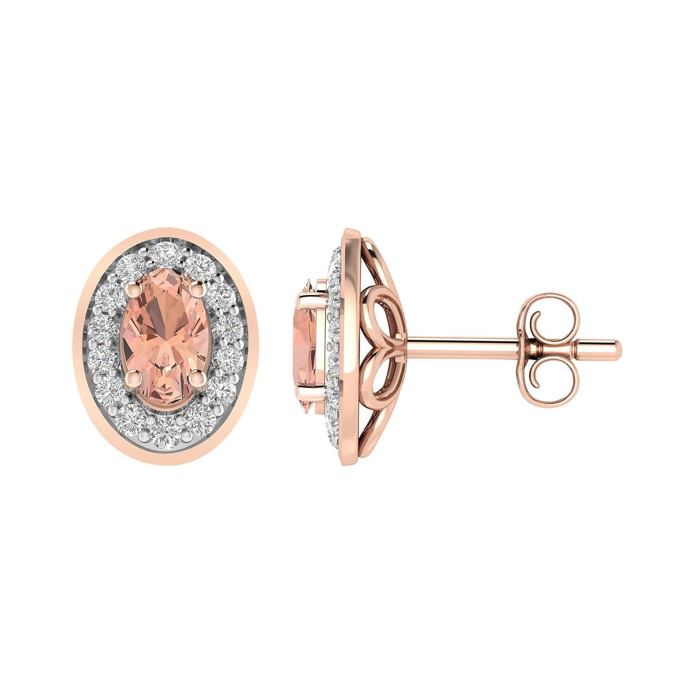 Morganite Stud Earrings with 0.15ct Diamonds in 9K Rose Gold