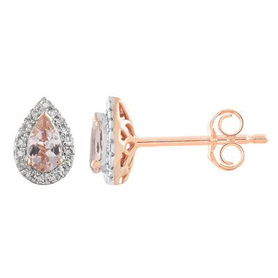 Boucles d'oreilles en morganite avec diamants de 0,10 ct en or rose 9 carats