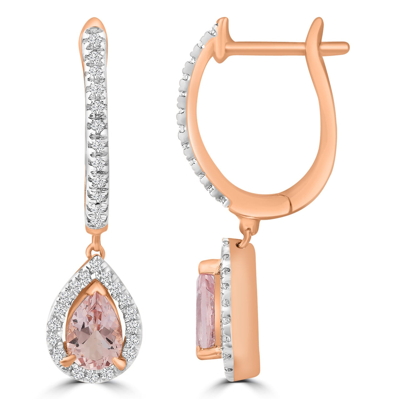 Diamond and Morganite Drop Earrings with 0.22ct Diamonds in 9K Rose Gold