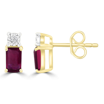 Diamond and Ruby Earrings with 0.02ct Diamonds in 9K Yellow Gold