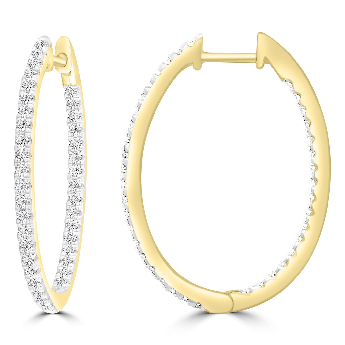 Boucles d'oreilles créoles en or jaune 9 carats avec diamants de 0,50 ct