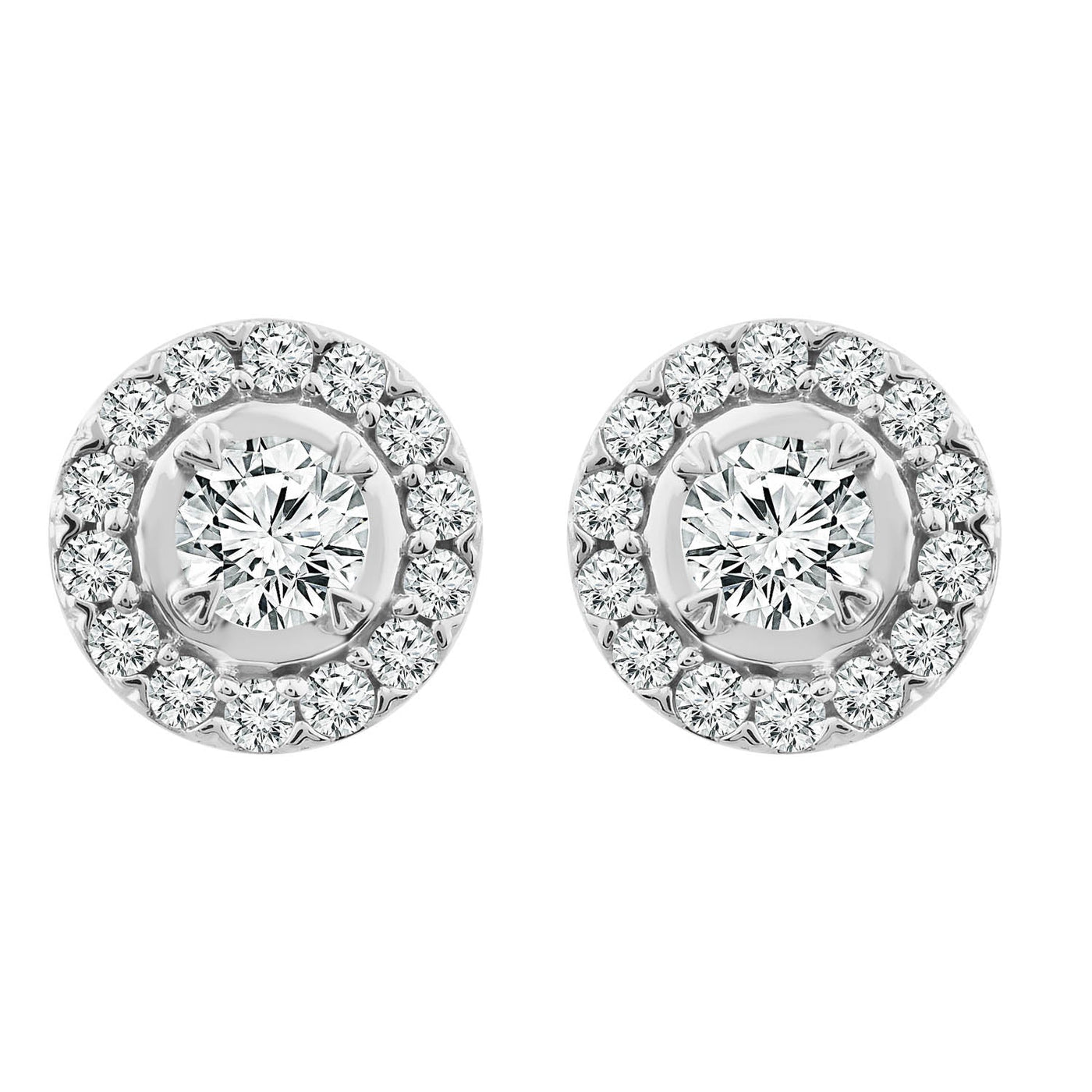 Boucles d'oreilles à tige Halo avec diamants de 0,25 ct en or blanc 9 carats - EF-5120-W