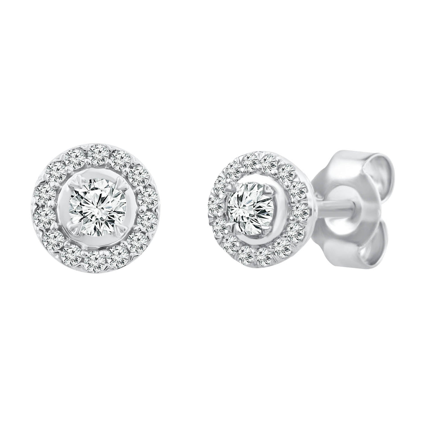 Boucles d'oreilles à tige Halo avec diamants de 0,25 ct en or blanc 9 carats - EF-5120-W