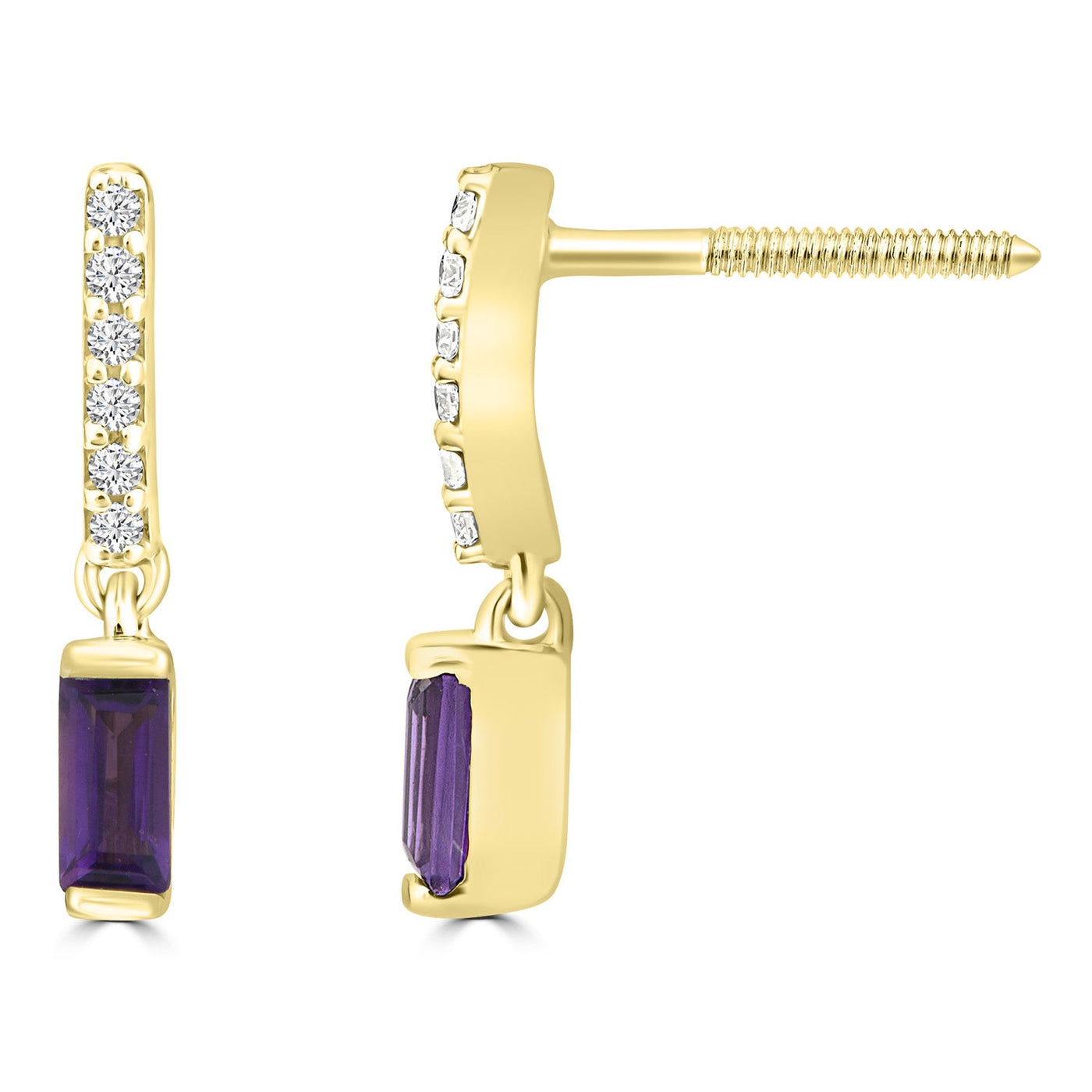 0.05ct HI I1 Diamond & Amethyst Earrings in 9K Yellow Gold