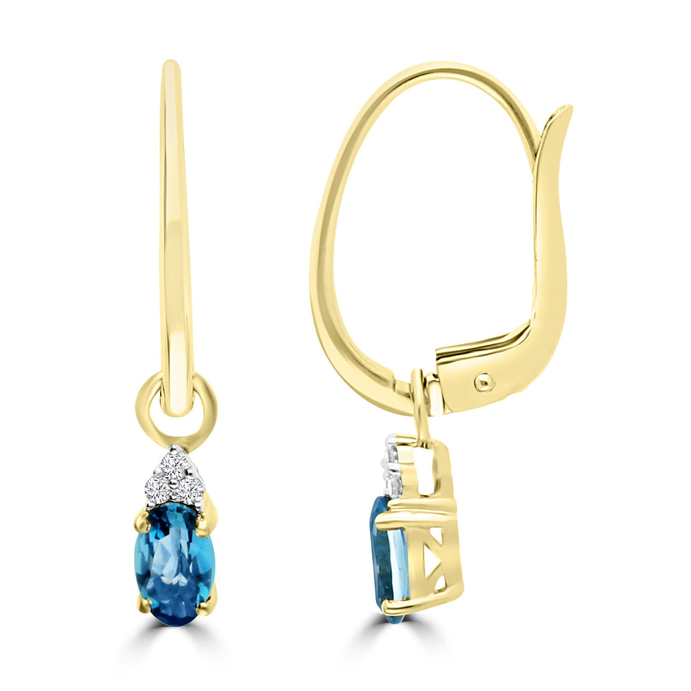 Boucles d'oreilles en or jaune 9 carats avec diamants HI I1 et topaze bleue de 0,03 ct