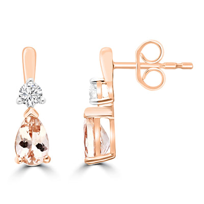 Boucles d'oreilles en or rose 9 carats avec diamants et morganite HI I1 de 0,16 ct