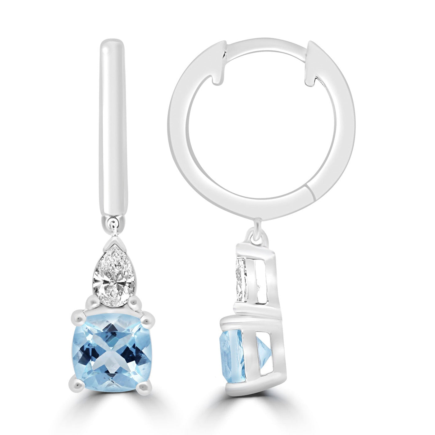 Boucles d'oreilles en or blanc 9 carats avec diamants et aigue-marine HI I1 de 0,20 ct