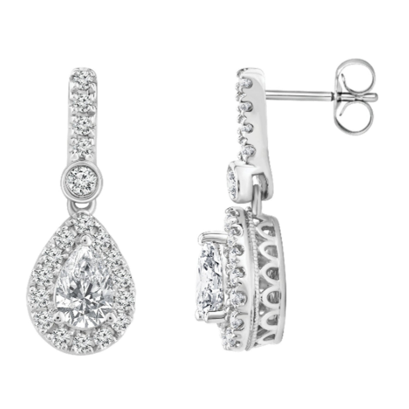 Boucles d'oreilles pendantes en or blanc 18 carats avec diamants cultivés en laboratoire de 1,47 ct