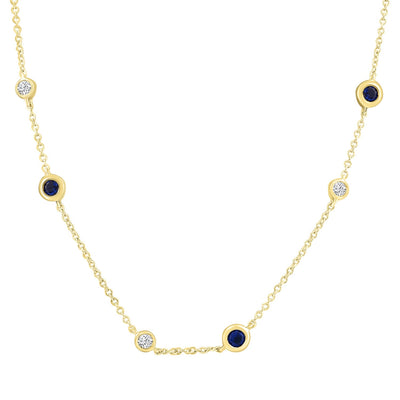 Collana con diamanti e zaffiri con diamanti da 0,10 ct in oro giallo 9K