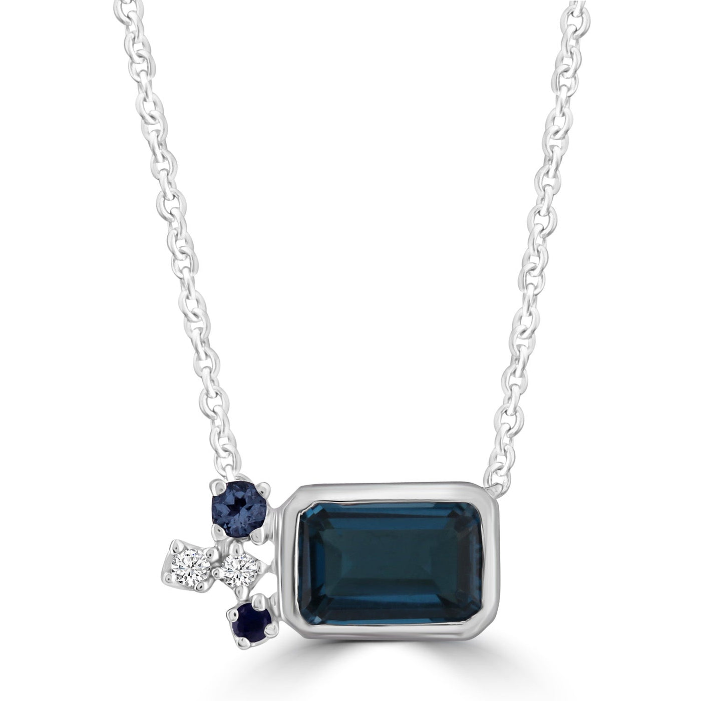 Collana con diamanti e topazio blu con diamanti da 0,02 ct in oro bianco 9K