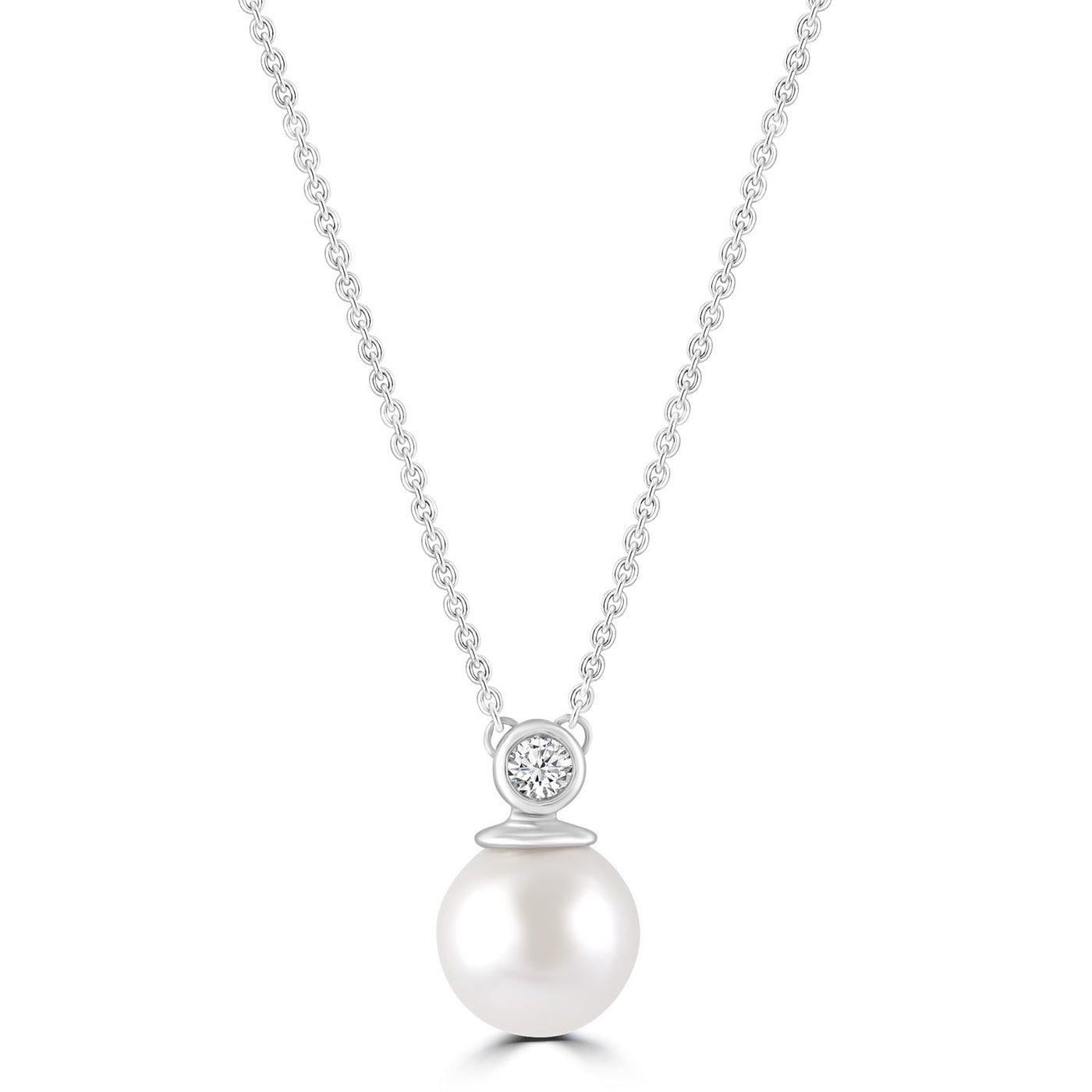 Collana di perle di diamanti con diamanti da 0,03 ct in oro bianco 9K - N-20565-003-W