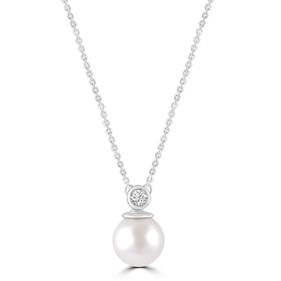 Collana di perle di diamanti con diamanti da 0,03 ct in oro bianco 9K - N-20565-003-W