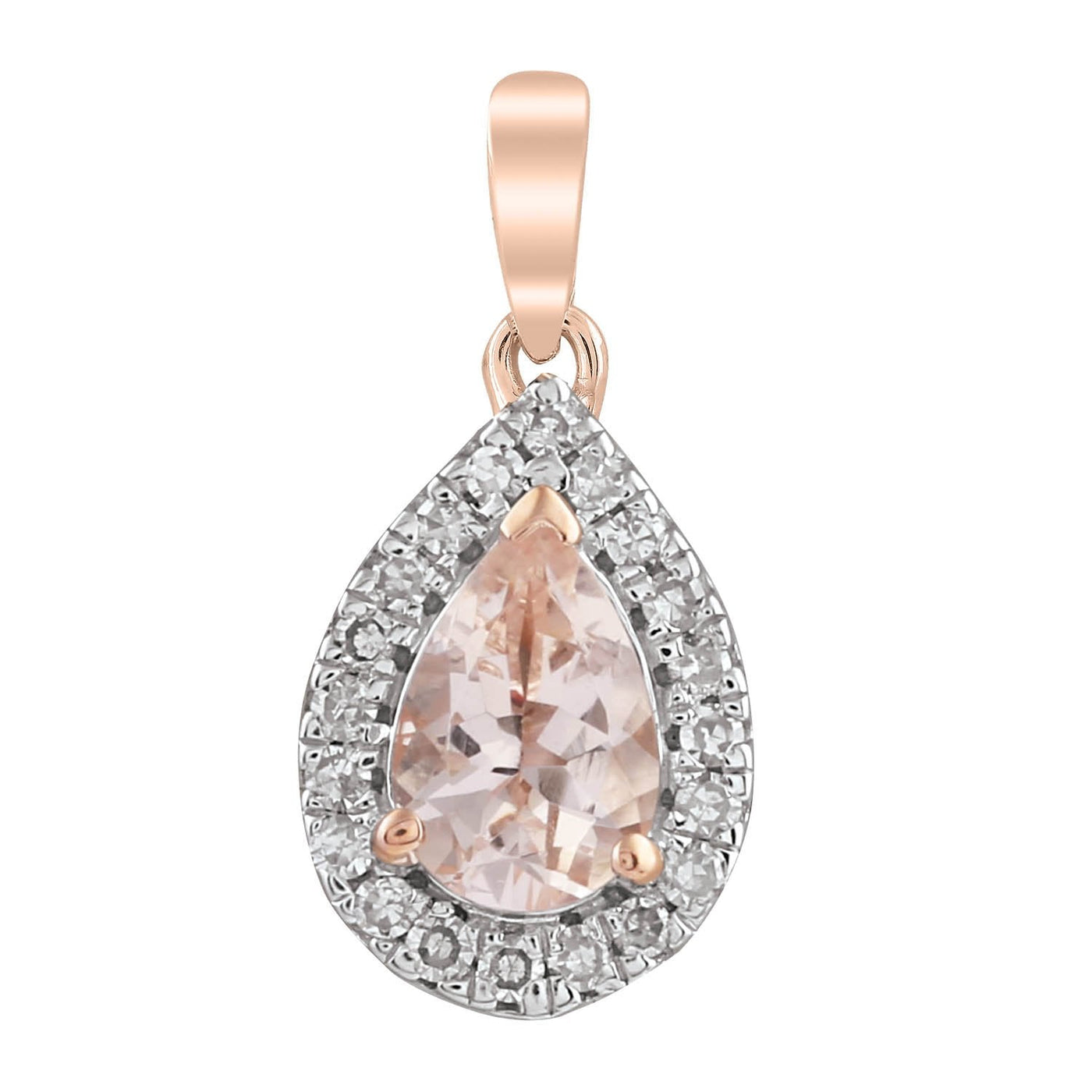 Pendente Morganite con diamanti da 0,07 ct in oro rosa 9K