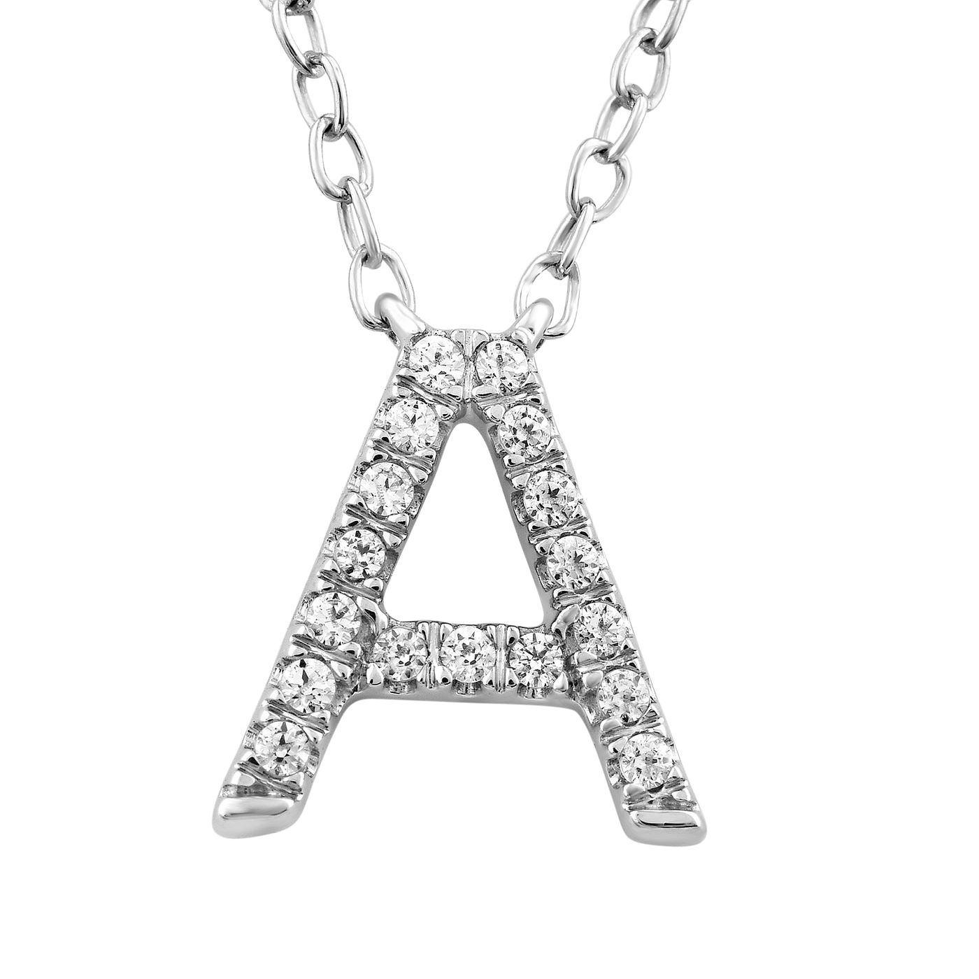 Collier avec initiale « A » et diamants de 0,06 ct en or blanc 9 carats