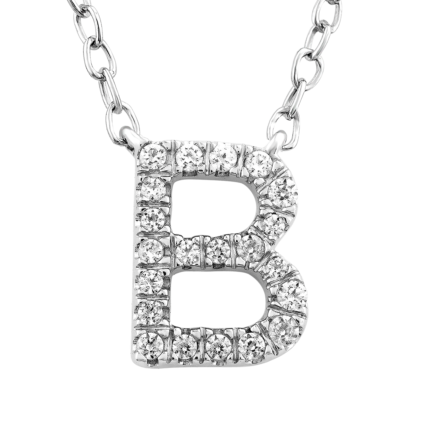 Collier avec initiale « B » et diamants de 0,09 ct en or blanc 9 carats