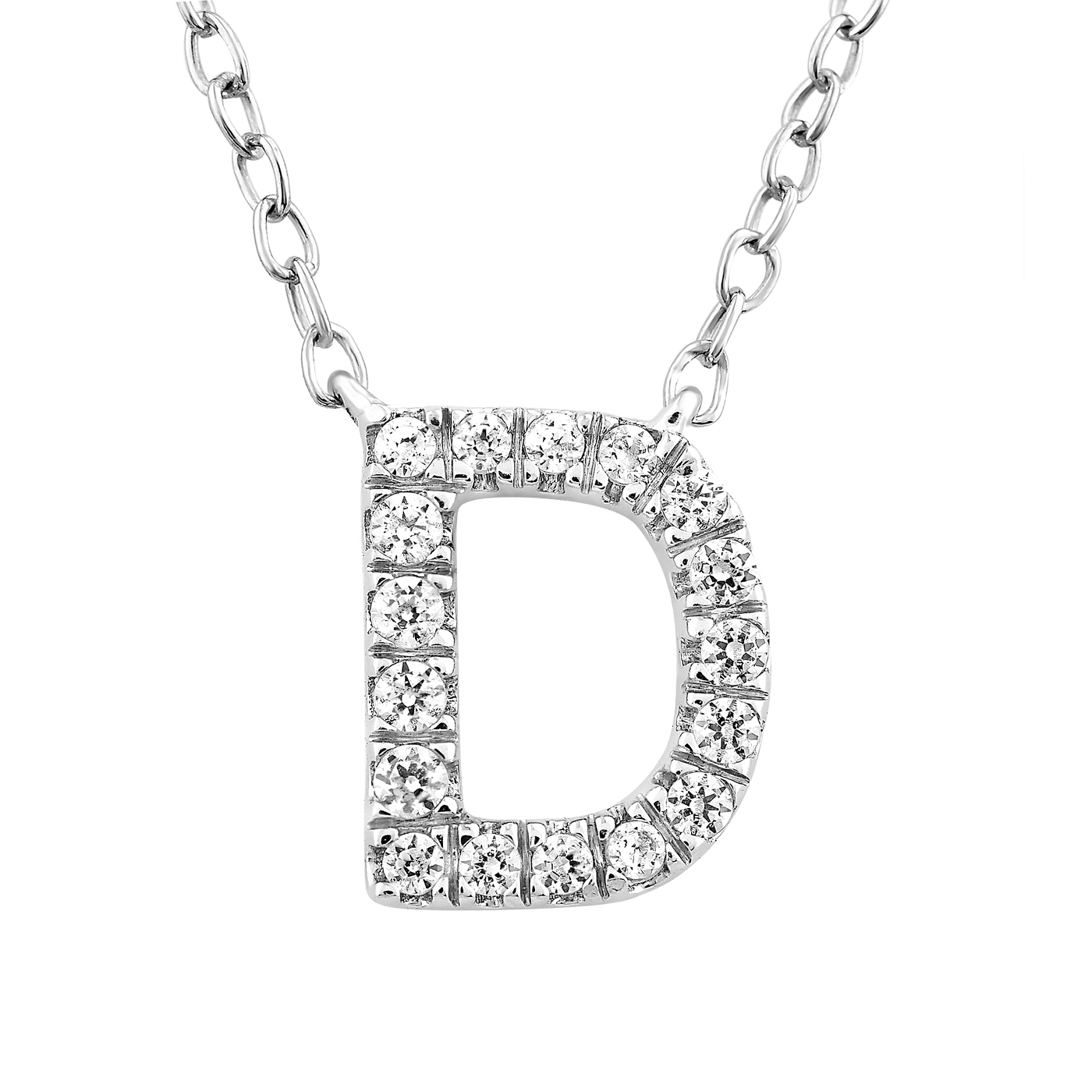 Collier avec initiale « D » et diamants de 0,09 ct en or blanc 9 carats