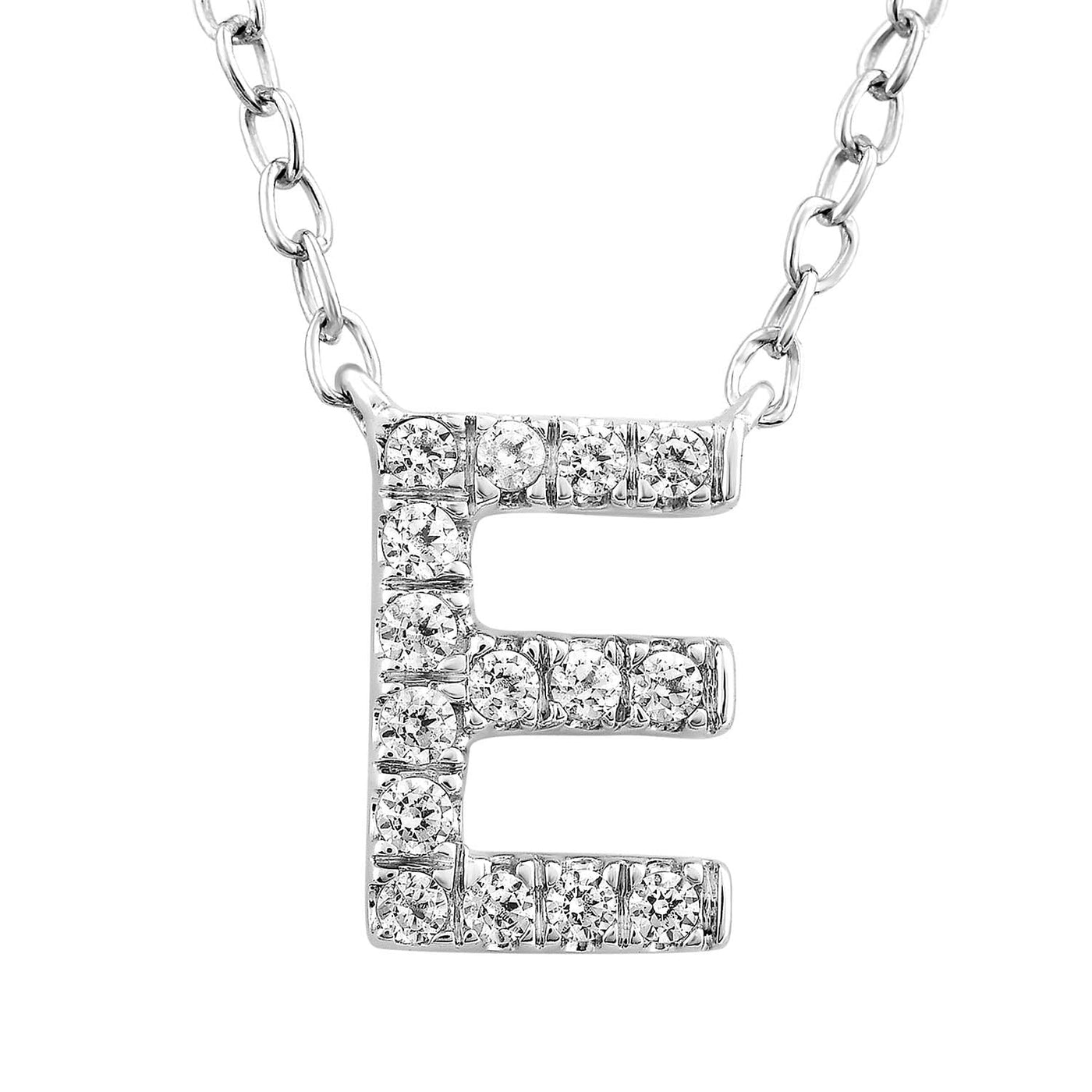 Collier avec initiale « E » et diamants de 0,09 ct en or blanc 9 carats