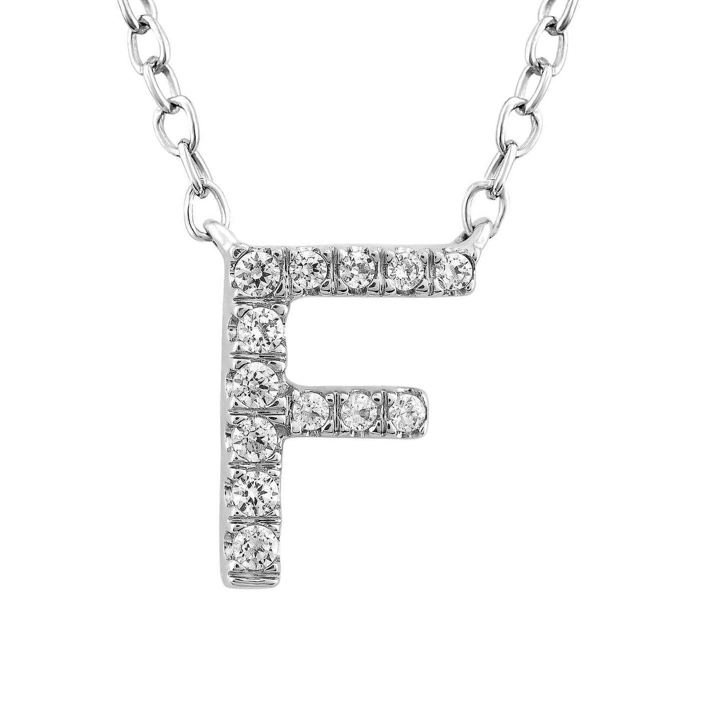 Collier avec initiale « F » et diamants de 0,06 ct en or blanc 9 carats