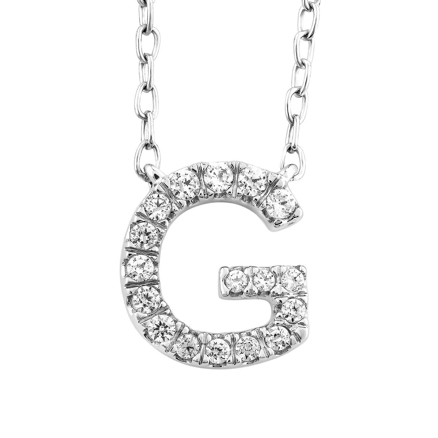 Collier avec initiale « G » et diamants de 0,09 ct en or blanc 9 carats