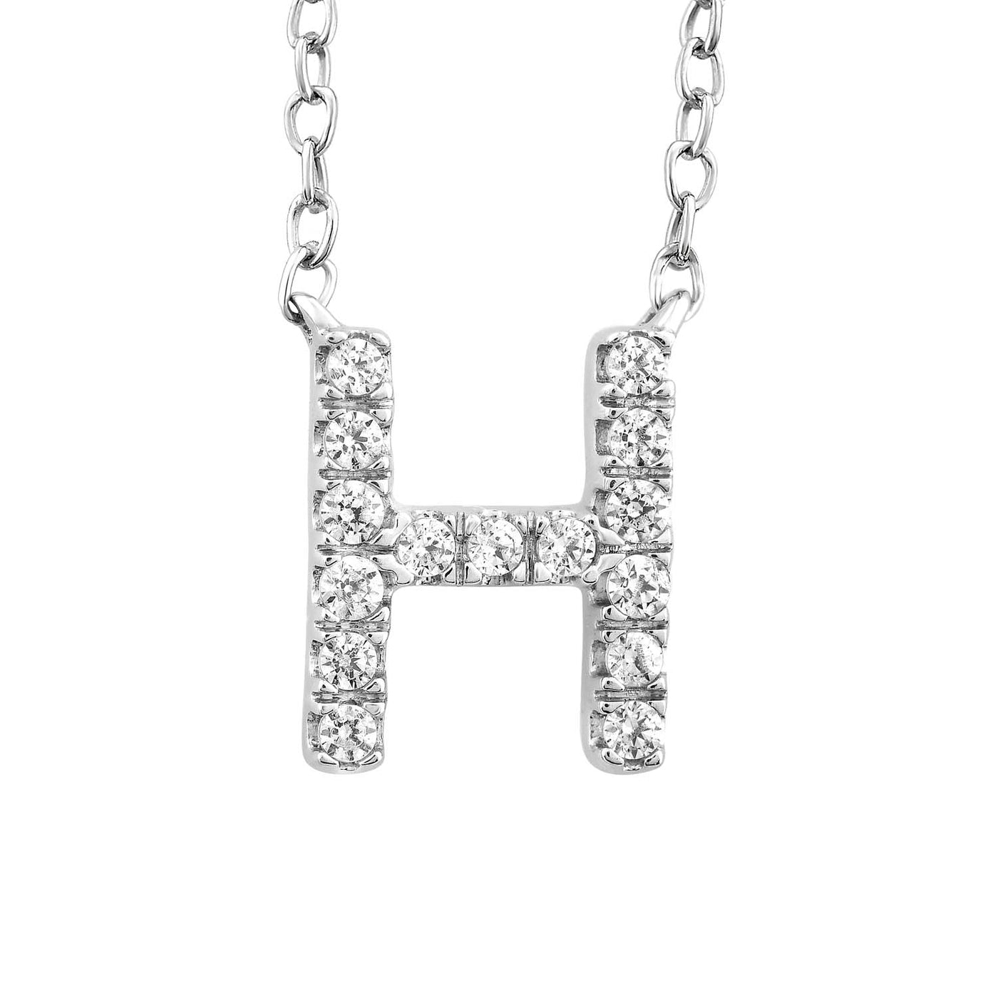 Collier avec initiale « H » et diamants de 0,09 ct en or blanc 9 carats