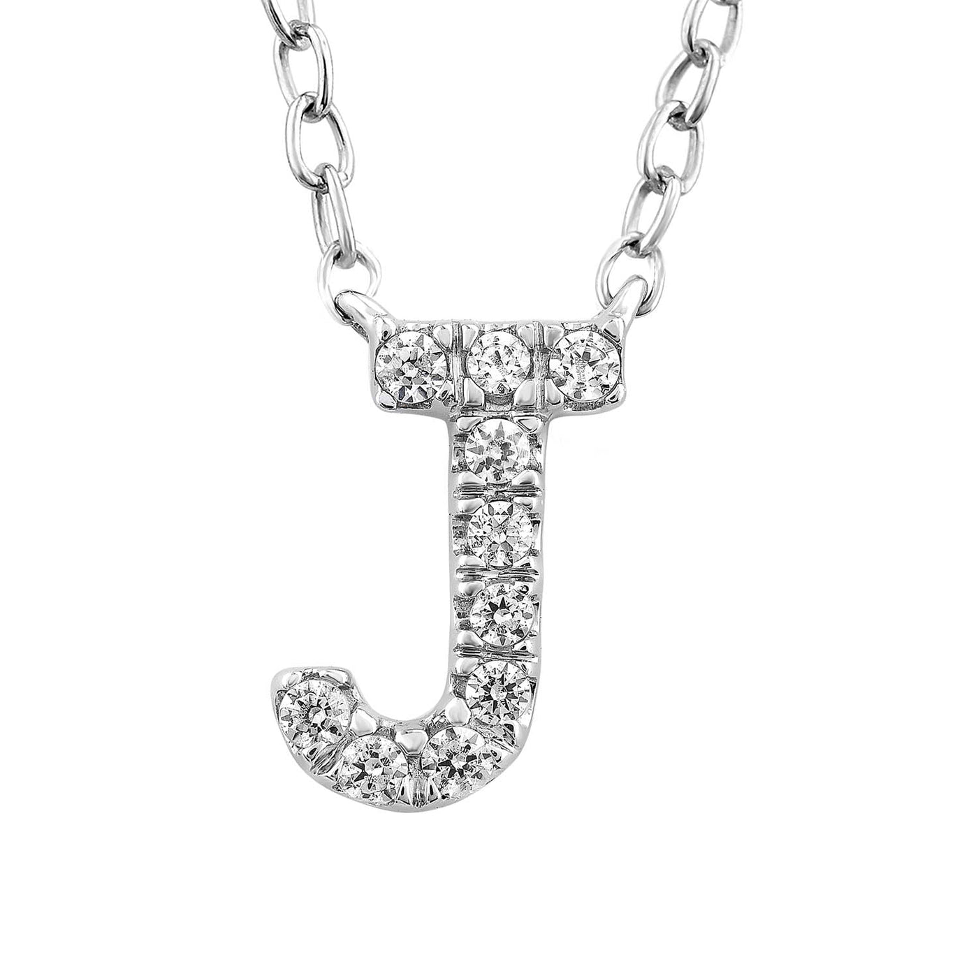 Collier avec initiale « J » et diamants de 0,06 ct en or blanc 9 carats