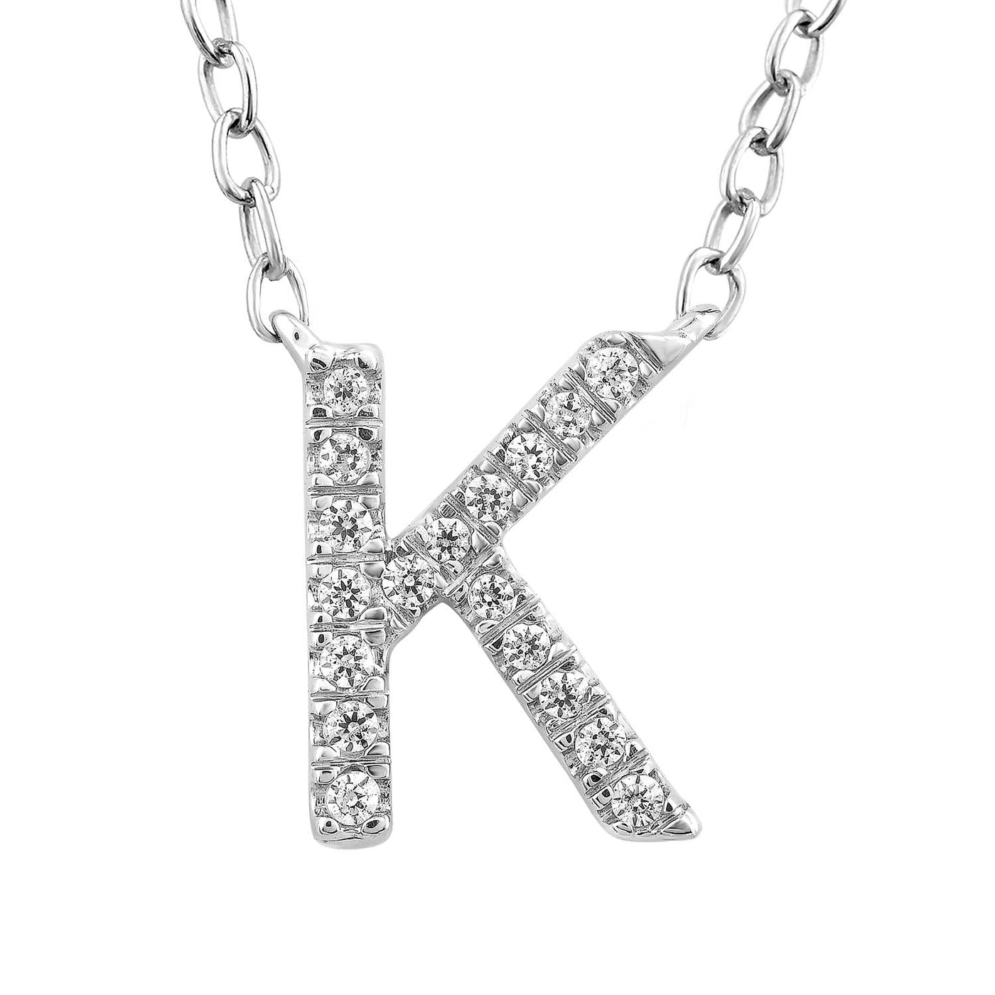 Collier avec initiale « K » et diamants de 0,06 ct en or blanc 9 carats