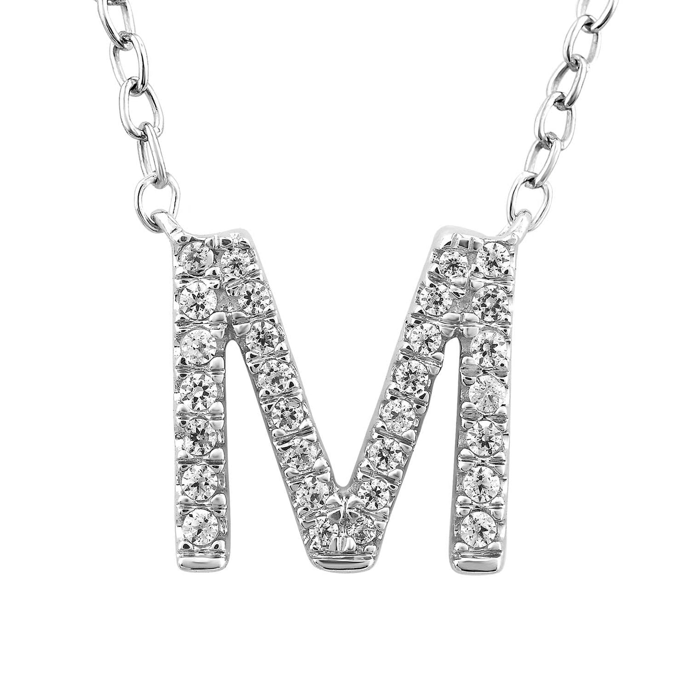 Collier avec initiale « M » et diamants de 0,09 ct en or blanc 9 carats