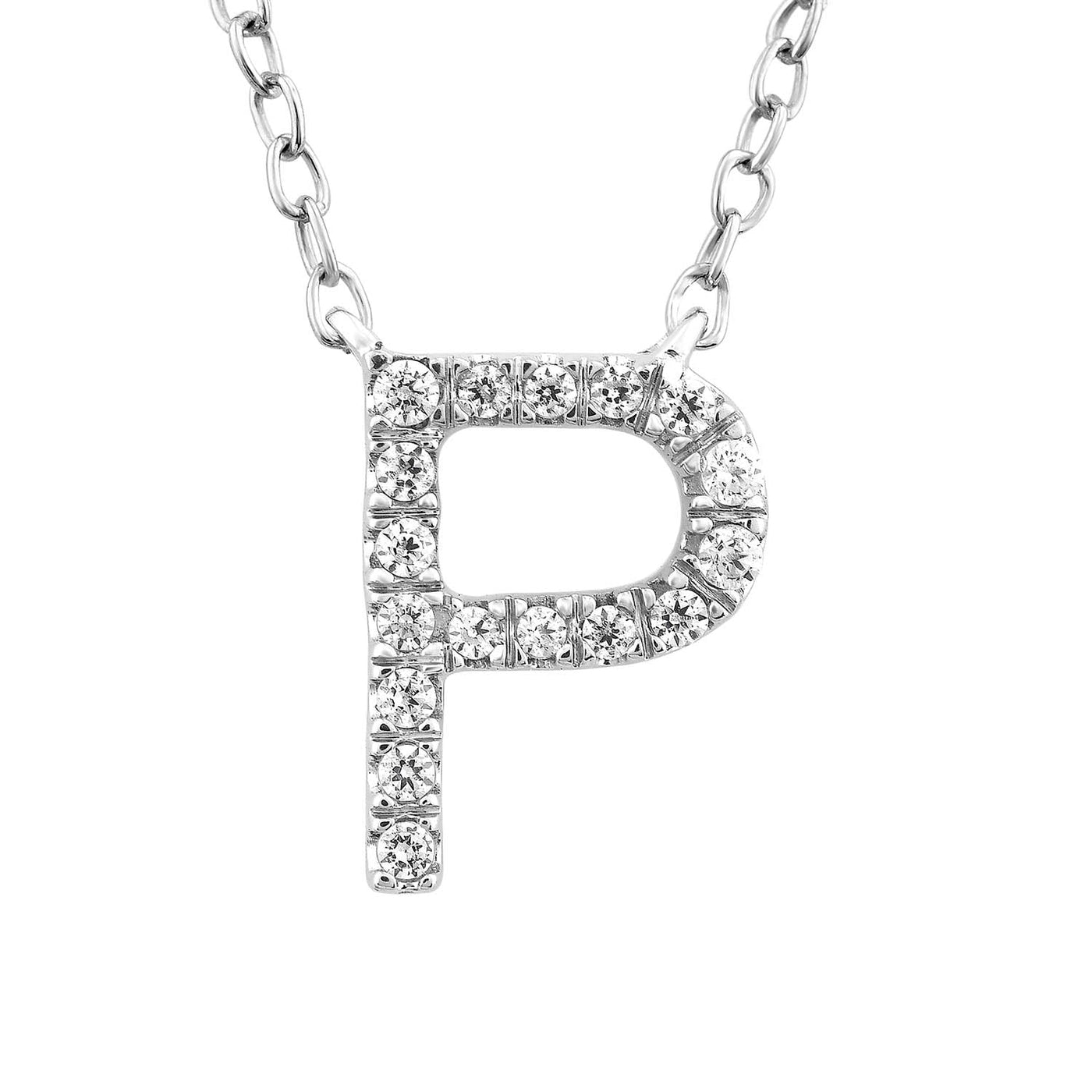 Collana con iniziale 'P' e diamanti da 0,06 ct in oro bianco 9K