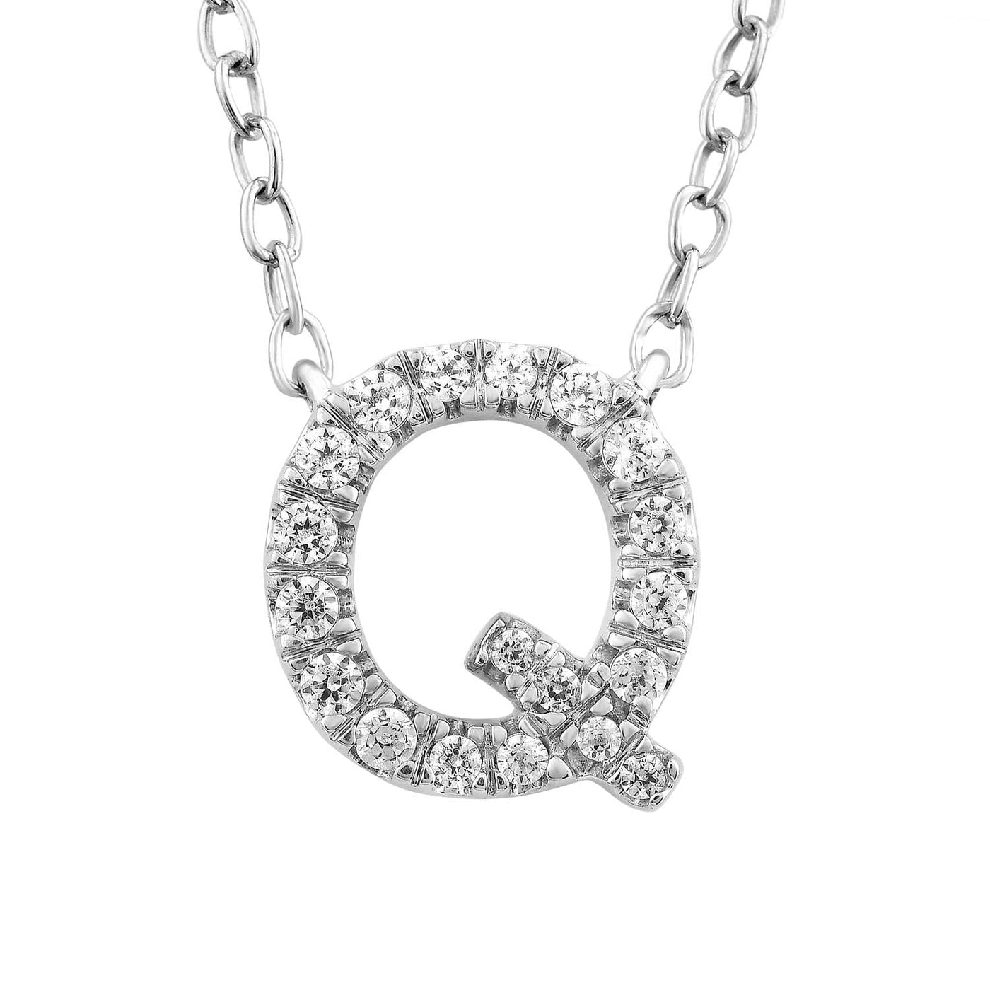 Collana iniziale "Q" con diamanti da 0,09 ct in oro bianco 9K