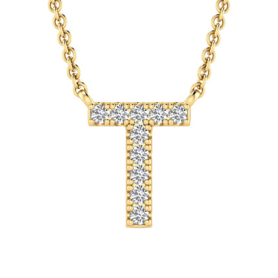 Initial 'T' Necklace with 0.06ct Diamonds in 9K Yellow Gold - PF-6282-Y