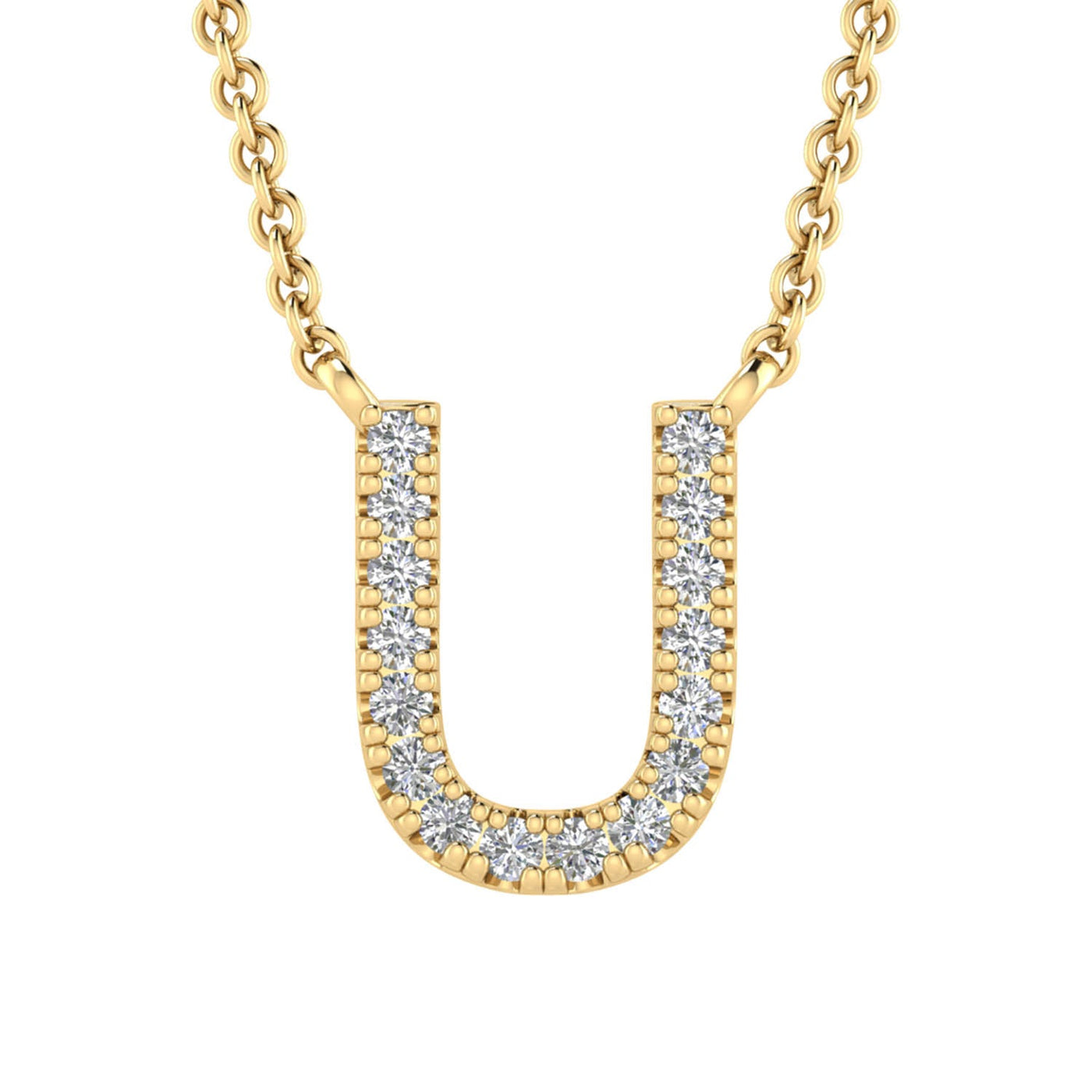 Collier avec initiale « U » et diamants de 0,06 ct en or jaune 9 carats - PF-6283-Y