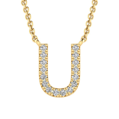 Collier avec initiale « U » et diamants de 0,06 ct en or jaune 9 carats - PF-6283-Y