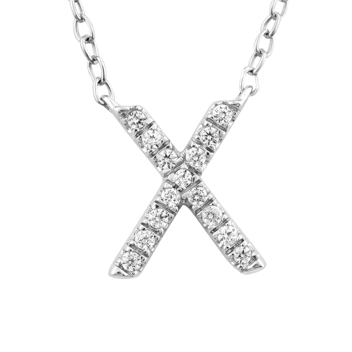 Collana iniziale "X" con diamanti da 0,06 ct in oro bianco 9K