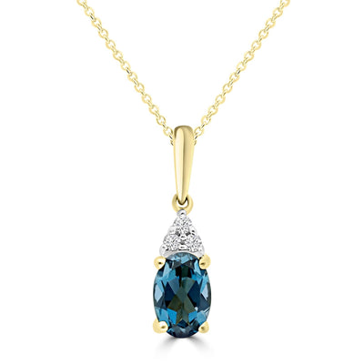 Collier en or jaune 9 carats avec diamants et topaze bleue 0,02 ct HI I1 45 cm