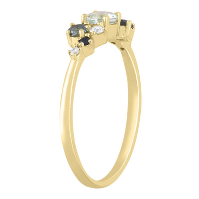 Bague en or jaune 9 carats avec diamants et aigue-marine de 0,08 ct