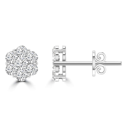 Cluster Stud Diamond Earrings with 0.15ct Diamonds in 9K White Gold - RJ9WECLUS15GH