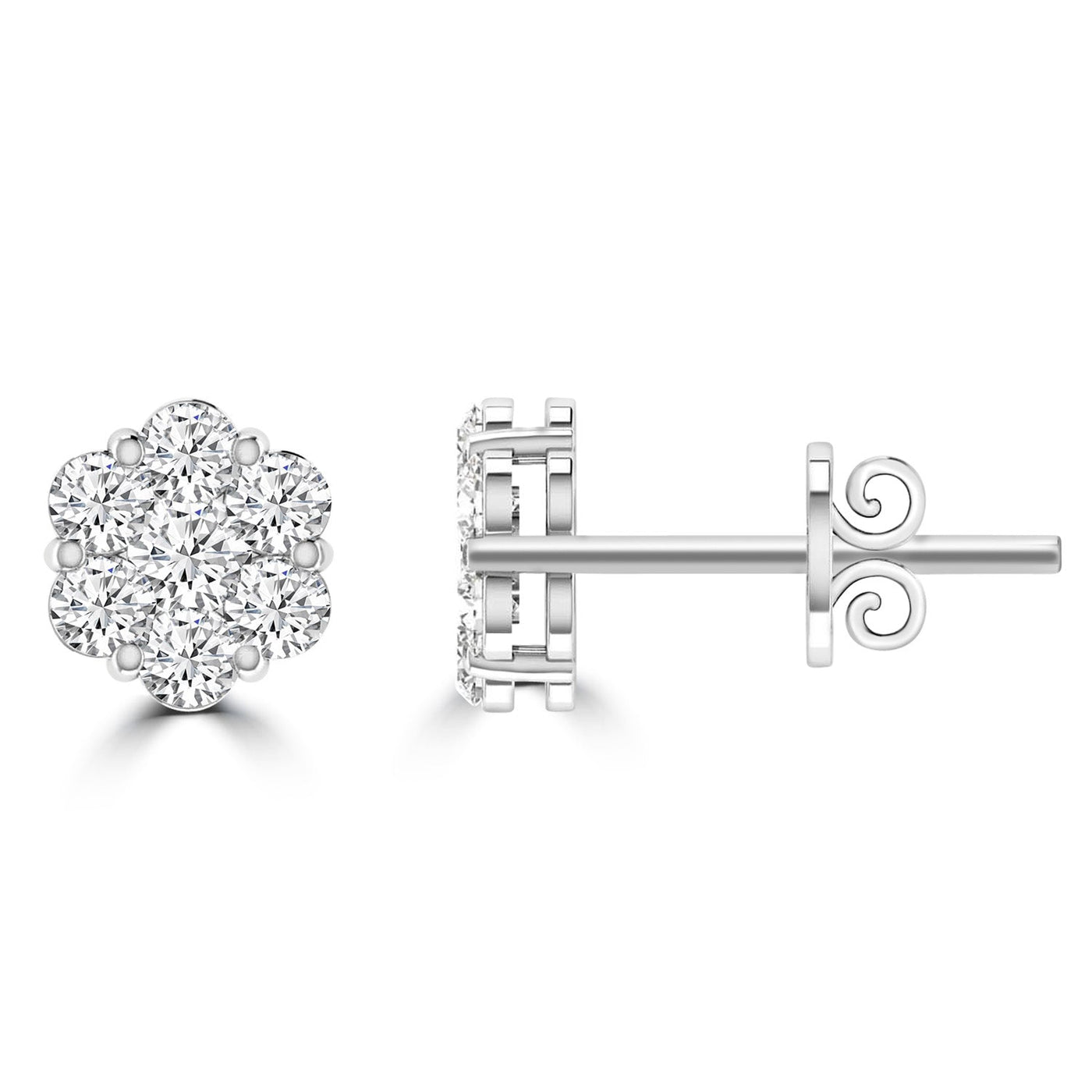 Cluster Stud Diamond Earrings with 0.25ct Diamonds in 9K White Gold