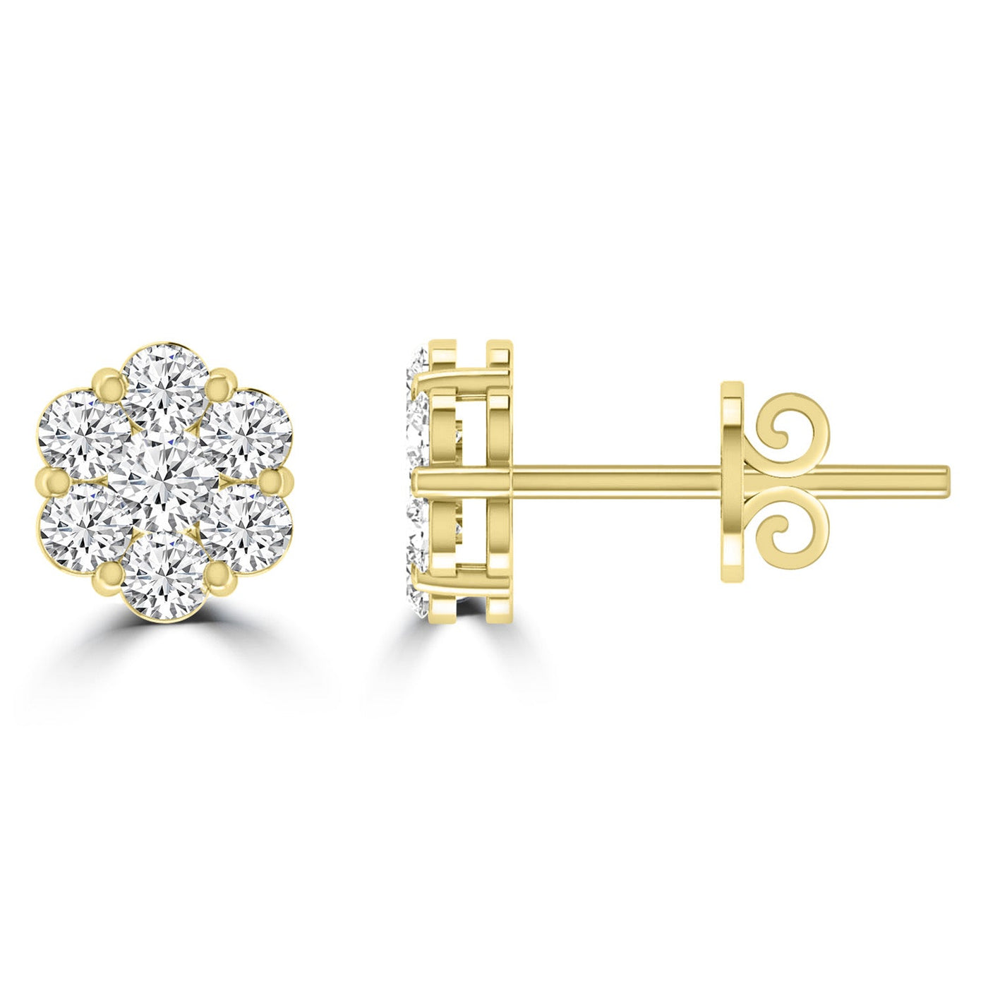 Cluster Stud Diamond Earrings with 0.50ct Diamonds in 9K Yellow Gold - RJ9YECLUS50GH