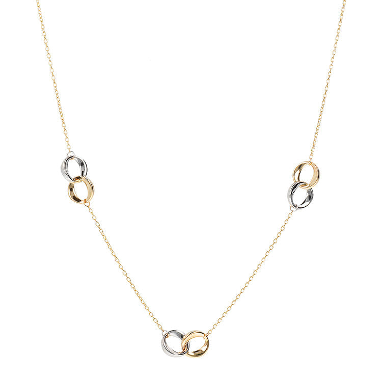 Collana con doppio anello bicolore in oro giallo 9K, 45 cm