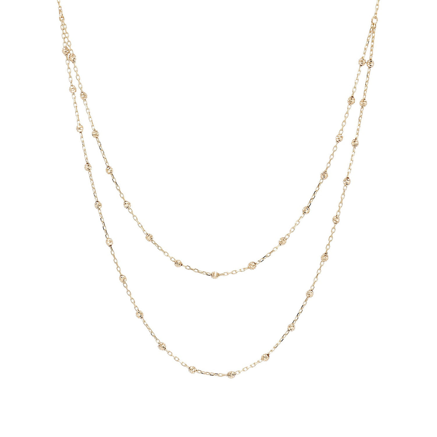 9K Yellow Gold Beaded Double Chain Necklace 48cm