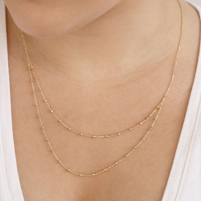 9K Yellow Gold Beaded Double Chain Necklace 48cm