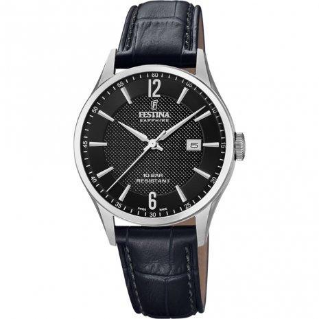 Festina Swiss Black Leather Watch